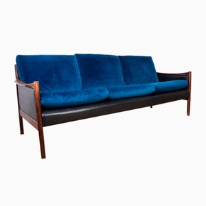 Danish Sofa in Rosewood, Leather and Fabric by Torbjorn Afdal for Bruksbo, 1960s