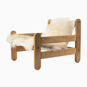 Sling Chair in Pine, Canvas and Sheepskin, 1970s