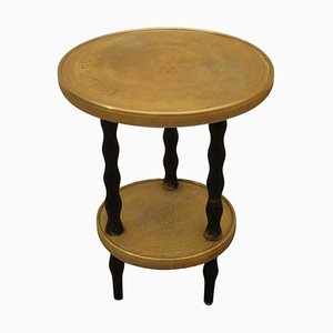 Bohemian Art Deco Round Wood and Brass Side Table, 1930s