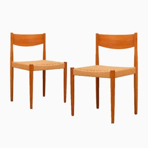 Teak & Papercord Dining Chairs by Poul Volther for Freques Røjle, 1960s, Set of 2