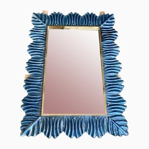 Blue Murano Glass and Brass Wall Mirror, 2000s