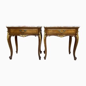 20th Century French Nightstands with One Drawer, Marble Top and Cabriole Legs, 1900s, Set of 2