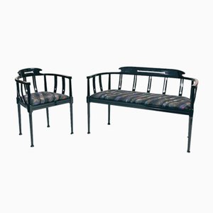 Hall Sofa and Chair in Black in the style of Franz Hoffmann, Set of 2