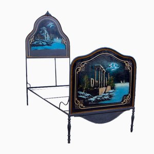 Single Bed in Hand-Painted Wrought Iron, 1890s