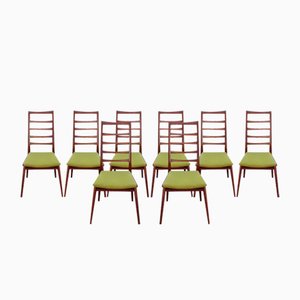 Vintage Dining Chairs in Teak with Green Fabric Cover, 1970s, Set of 8