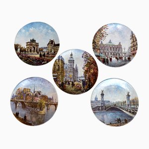 Limoges Porcelain Collectible Plate with Sights of Paris by Louis Dali, France, 1980s, Set of 5