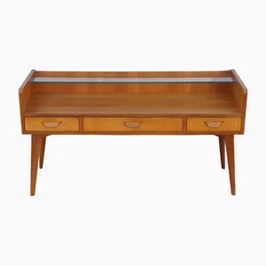 Vintage German Walnut Console with Three Drawers and Glass Shelf from WM-Möbel, 1960s