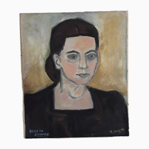 Norbert Louis, Lady in Black, 1950, Original Tempera auf Karton