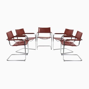 Bauhaus Hide Leather Cantilever Chairs from Fasem, Italy, Set of 5