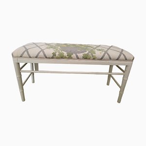 Vintage Upholstered Faux Bamboo Wood Bench