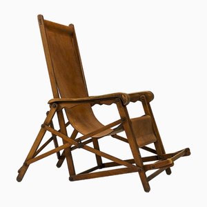 Deck Lounge Chair in Wood and Leather by Fratelli Reguitti x Louis Vuitton, Italy, 1938