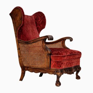 Danish Armchair in Ash Wood and Velour, 1930s