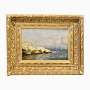 Piccolo paesaggio marino con scogliera rocciosa, 1884, olio su tela, con cornice