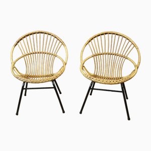 Black Rattan and Lacquered Iron Chair by Rohe Noordwole, 1950, Set of 5