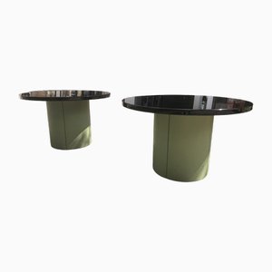 Round Side Tables in Leather & Acrylic Glass, Set of 2
