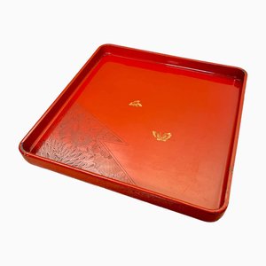 Red Lacquered Tray with Embossed Decoration, Japan, 1930s