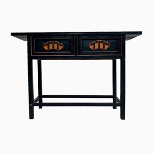 Oriental Black Lacquered Wood Shōwa Console with 2 Drawers, Japan, 1935