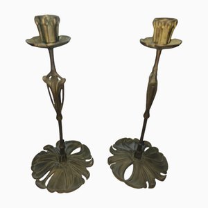 Bronze Kerzenständer von Georges Le Feure, 1890er, 2er Set