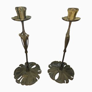 Candeleros de bronce de Georges Le Feure, década de 1890. Juego de 2