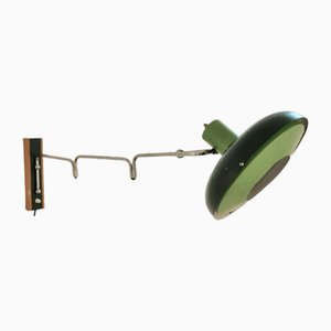 Mid-Century Space Age Adjustable Dark and Light Green Aluminum Ufo Wall Lamp by Lakro Amstelveen, 1960s