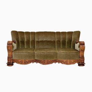 Dänisches Art Deco 3-Sitzer Sofa in Grünem Velours