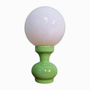 Lampe Vintage en Céramique Verte et Verre Opalin Blanc, 1970s