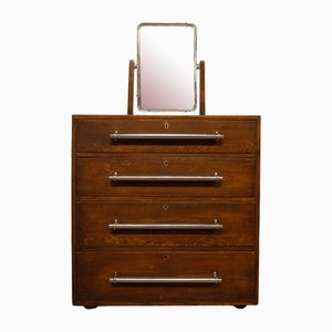 Art Deco Oak Dresser or Chest of Drawers with Fitted Bevel Edge Mirror, 1920s