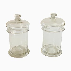 Glass Pots with Lids, France, 1960s, Set of 2
