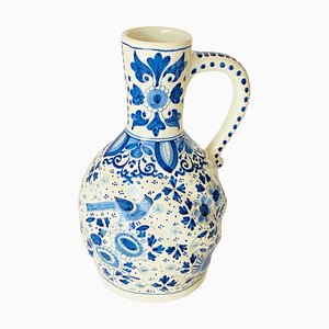 Jarra blanca y azul de porcelana de Delft, Países Bajos, siglo XIX