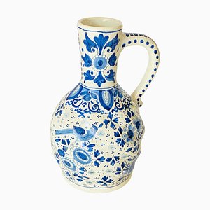 White and Blue Jug in Faïence from Delft, Netherlands, 19th Century