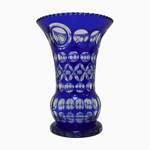 Cobalt Blue Hand Cut Lead Crystal Vase from Caesar Crystal Bohemiae Co, 1980s
