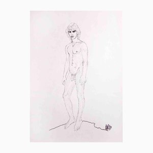 Anthony Roaland, Portrait d'un Jeune Homme, Dessin au Crayon, 1980s