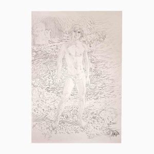 Anthony Roaland, Dessin au crayon, Young Man on a Cliff, 1981
