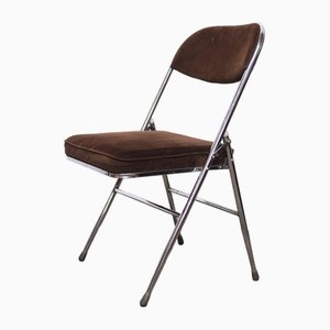 Vintage Chrome and Brown Corduroy Folding Chair, 1970s