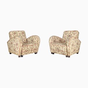 Art Deco Lounge Chairs in Floral Upholstery, 1930s, Set of 2