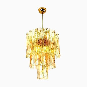 Brass Clear and Amber Spiral Glass Chandelier attributed to Doria for Mazzega, 1970s