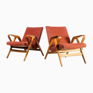 Upholstered Armchairs in Deep Red from Frantisek Jirak, 1950s, Set of 2