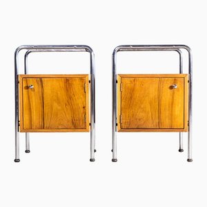 Chrome and Birch Bedside Cabinets, 1960s, Set of 2