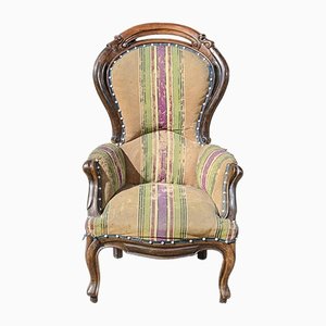 Walnut Armchair with Armrests and Striped Fabric in the style Luigi Flippo, Italy