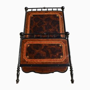 Early 20th Century Bed in Iron and Painted Sheet Metal with Imitation Wood Effect, Italy