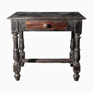 Low Ebony Dyed Wooden Table with Drawer and Feet Turned, Italy, 1930s