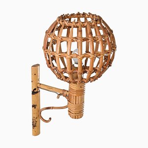 Mid-Century Rattan Lantern Sconce attributed to Louis Sognot, 1960s