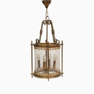 Antike Deckenlampe aus Vergoldetem Messing mit 4 Leuchten, Frühes 20. Jahrhundert