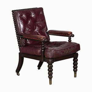 19th Century Scottish Leather Bobbin Armchair, 1870s