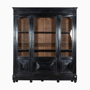 Large 19th Century French Ebonised Oak Glazed Bookcase Cabinet, 1870s