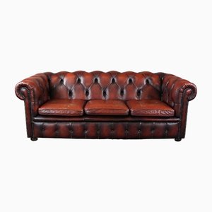 Curved Red Leather Chesterfield Sofa