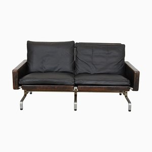 PK-31 Sofa in Patinated Black Leather by Poul Kjærholm, 1970s