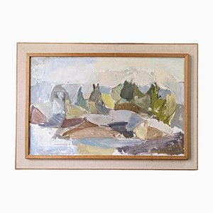 River & Forest, 1950s, Oil on Canvas, Framed