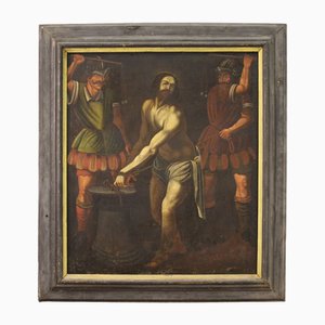 Artiste Italien, Flagellation de Jésus, 1680, Huile sur Toile, Encadrée