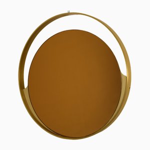 Specchio circolare ambrato con cornice in ottone, Italia, anni '60